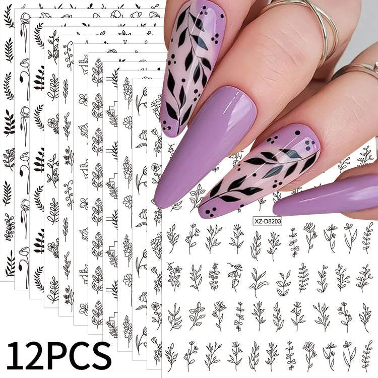 12pcs/set 3D Shiny Leaf Flower Nail Art Sticker Laer Gold Bronzing Leaves Nail Decals 8*10cm Self-Adhesive Nail Art Supplies e5#