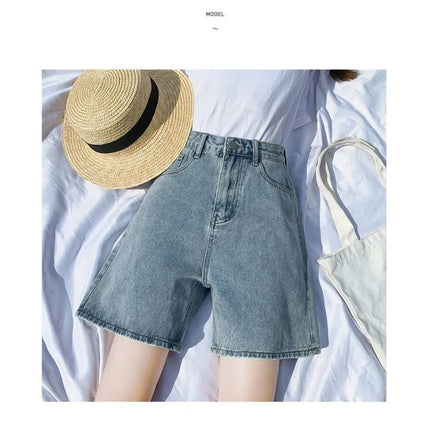 Ladies High Waist Wide Leg Denim Shorts Retro Blue A-Line Slim Fit Spring Summer Womens Casual Clothing 2026 PlatiNum