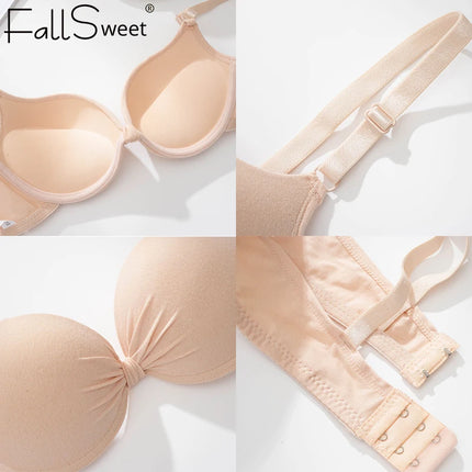 FallSweet Thick Cotton Lift Up Bra for Women Small Chest Lingerie Seamless Underwire Bralette Anti-Sagging Brassiere 32-38AB