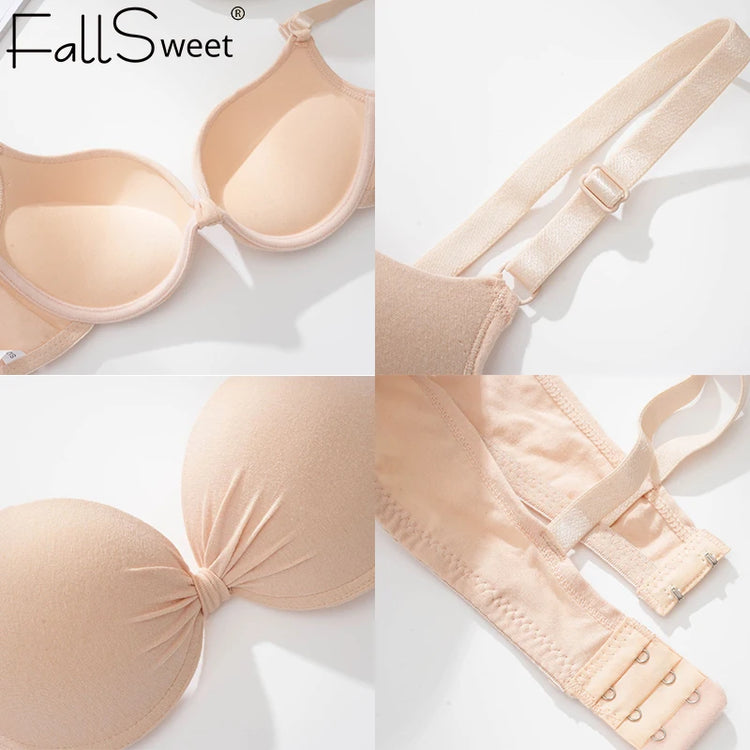 FallSweet Thick Cotton Lift Up Bra for Women Small Chest Lingerie Seamless Underwire Bralette Anti-Sagging Brassiere 32-38AB