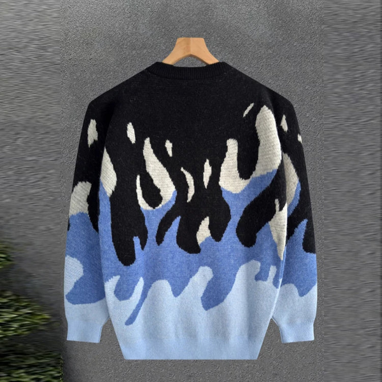 New Korean Trendy Men Sweaters Light Luxury Knitted Color Clashing O Neck Long Sleeve Pullover Casual High Street Knitwear M-3XL