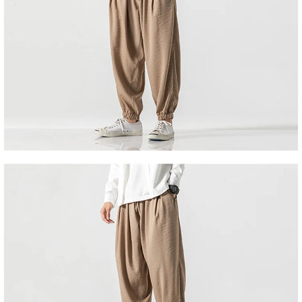 Pantaloni Harem in cotone e lino Pantaloni estivi larghi in tinta unita stile giapponese Pantaloni leggeri comodi e traspiranti casual da uomo