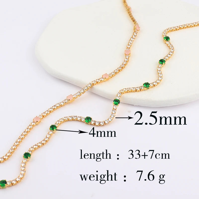 Collana a catena da tennis Hip Hop con zirconi cubici verdi stile misto CZ per donna Gioielli girocollo in oro 18 carati con smeraldi di cristallo per feste di strada