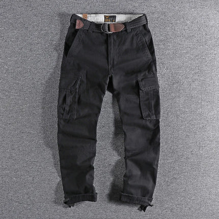 Heavyweight Camouflage Pants Men Clothing Multi-pockets Solid Color Patchworked Outdoor Trousers Retro Cargo Casual Wear Jogger