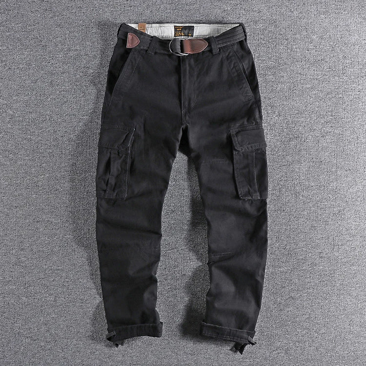 Heavyweight Camouflage Pants Men Clothing Multi-pockets Solid Color Patchworked Outdoor Trousers Retro Cargo Casual Wear Jogger