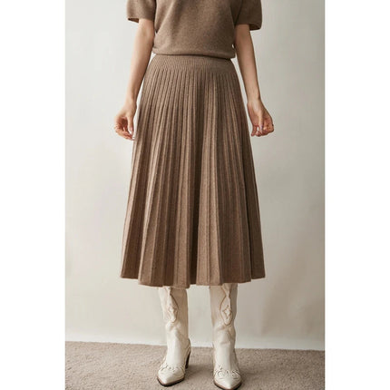 2025 New Grace Women's Cashmere Long Pleated Skirt Autumn Winter Office Lady Cashmere Skirt 100% Cashmere Pupular Dress Skirt PlatiNum