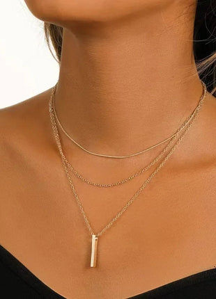 Collana impilabile a tre strati in argento sterling 925 da donna con ciondolo a striscia semplice, gioielli con catena a clavicola ipoallergenica impermeabile PlatiNum