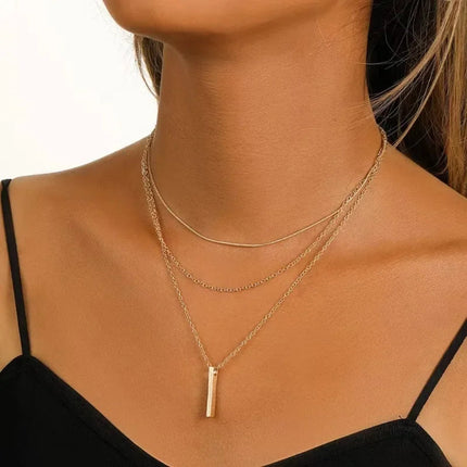 Collana impilabile a tre strati in argento sterling 925 da donna con ciondolo a striscia semplice, gioielli con catena a clavicola ipoallergenica impermeabile PlatiNum