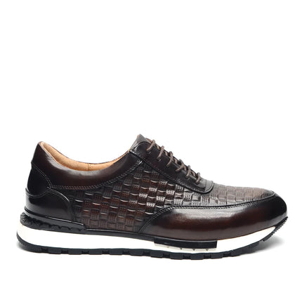 Luxury Autumn Winter Men's Leather Oxford Shoes Plaid Pattern Natural Genuine Leather Lace-up Sneakers Business Casual Shoes