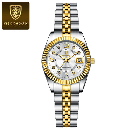 POEDAGAR Orologio da polso da donna alla moda Impermeabile Data luminosa Orologi da donna eleganti Orologio al quarzo in acciaio inossidabile per donna Reloj platinumshop