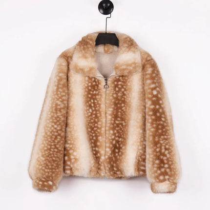 ZADORIN Luxury Mink Coat Deer Pattern Furry Faux Fur Coat Woman Stand Collar Zipper Faux Fur Jackets Winter Coats For Woman Tops
