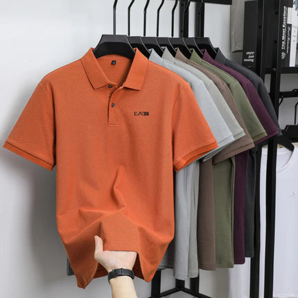 Men's Luxury Brand Short Sleeve Polo Shirt with Letter Print, 100% Cotton Summer T-shirt, Comfortable, Breathable, Casual, Lapel Collar.