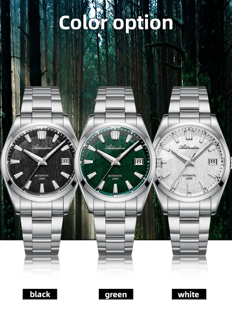 ADDIESDIVE Top Brand Automatic Watch For Men Sapphire Glass Unique Bark Texture Waterproof Luminous Mechanical Watch New AD2075