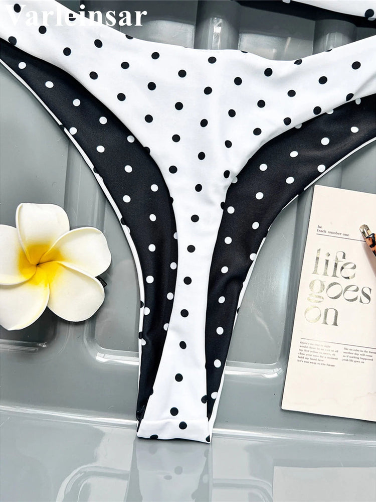 XS - L Nuovo Bikini Micro Thong a Pois da Donna, Costume da Bagno Due Pezzi, Set Bikini V7854 PlatiNum