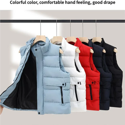Winter High-density T400 Small-interval Warm Cotton-padded Vest Double Front Flap with Snap Buttons and Zippers