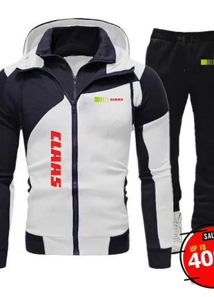 2025 Spring Autumn Claas Print Comfortable Splicing Hoodies+Trendy Solid Color Sweatpants Suit Men's Hooded Tracksuit Sports Set PlatiNum