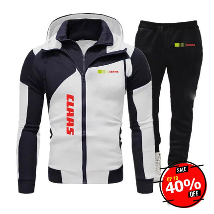 2025 Spring Autumn Claas Print Comfortable Splicing Hoodies+Trendy Solid Color Sweatpants Suit Men's Hooded Tracksuit Sports Set PlatiNum