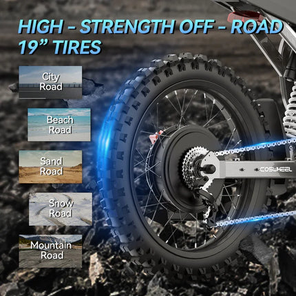 COSWHEEL R19 Bicicletta Elettrica 72V 40AH con Batteria al Litio, E-bike da Montagna per Adulti 9000W, Ciclomotore Elettrico da Uomo, E-truck da Strada