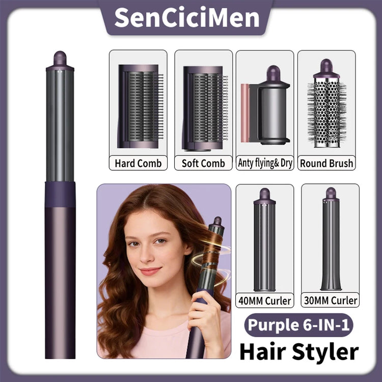 SenCiciMen Hair Dryer Brush 6 in 1 Hair Styler Negative Ion Blow Dryer Brush Set - 110,000 RPM High - Speed Hot Air Brush Air Styler Curling Wrap Air Curler,Curling Iron Hair Styling Tool for Straight Curl Drying Smoothing Gi