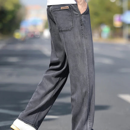 Jeans Larghi da Uomo in Lyocell Sottile, Morbidi e Comodi, Pantaloni alla Moda Primaverili ed Estivi, Denim Lavato di Marca