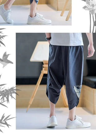 Pantaloni Kimono giapponesi da uomo in cotone traspirante Samurai Abbigliamento Pantaloni da uomo Stampa allentata Pantaloncini Harem retrò Pantaloni Hip Hop Harajuku