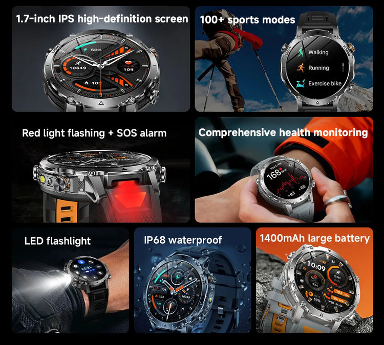 Military Grade Sapphire Smart Watch HeartRate SO2 BT5.3 Call Custom dial Smartwatch for Men Breathable Band Sports watch 1400mAh