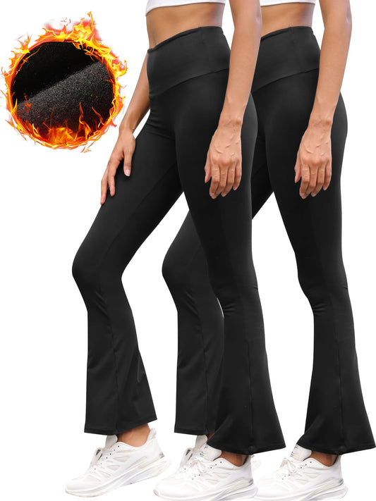 2 pack Women's Super Soft Fleece lining Leggings - High Waisted Flare Pants with Tummy Control, Ideal for Daily Wear