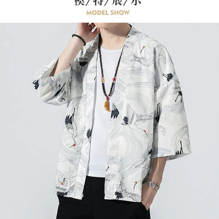 Camicie Sottili da Uomo con Stampa Tradizionale, Abbigliamento Asiatico, Kimono Giapponese, Camicie Yukata da Uomo, Top Larghi da Donna Stile Harajuku, Cappotto Taglie Forti fino alla 5XL