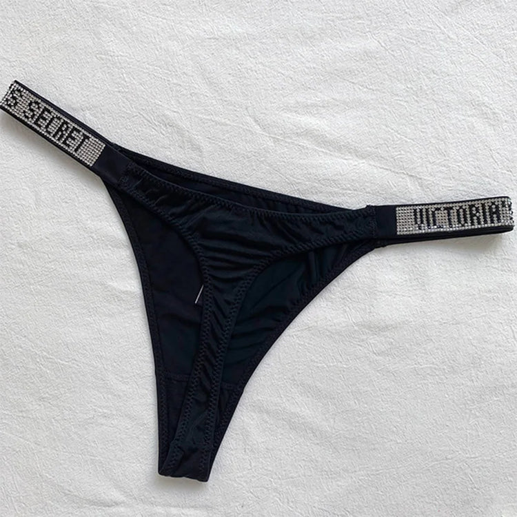 2026 New Satin Letter Rhinestone G-String Women Underwear Sexy Lace Lingerie Low Waist Seamless Panties Panties