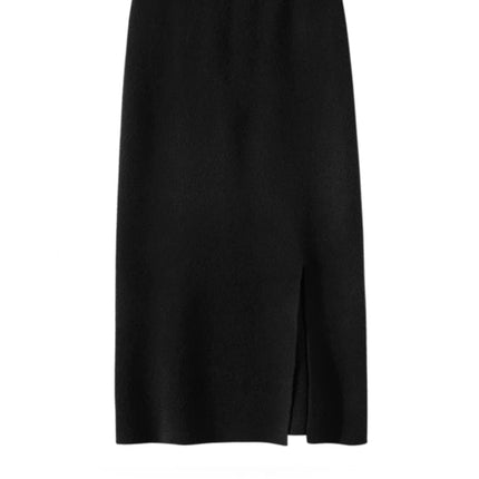 Women Pure Cashmere Long Skirts Spring Autumn Winter Straight Thick Skirts 100% Cashmere Knit Split Skirts PlatiNum