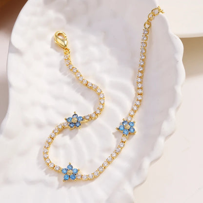 Fiori colorati con zirconi cubici Baguette Catena da tennis Collana girocollo da donna Gioielli hip-hop in ottone per donna Dorato