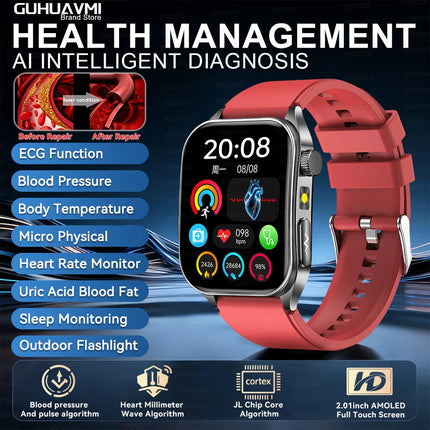 2026 Nuovo 650nm Terapia Laser Grassi nel sangue Acido urico Pressione sanguigna Smart Watch ECG + PPG Preciso Monitor di salute Smartwatch per gli uomini platinumshop