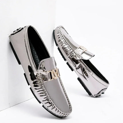 Scarpe Eleganti da Uomo, Mocassini Casual Argento, Taglie Grandi 38-48, Scarpe da Guida alla Moda per Giovani