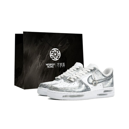 Nike Air Force 1 Kaleidoscope, Light Wing, Shopping Bag Abrasion Resistant Low top Skateboard Shoes Unisex Silver White
