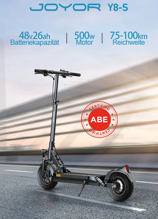 Monopattino Elettrico JOYOR Y8-S per Adulti, 500W 48V26Ah, 25km/h, Ruote da 10 Pollici, Pieghevole, Magazzino in Germania, Certificato CE ABE