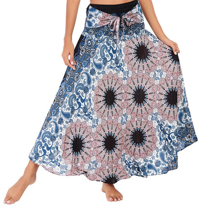 Boho Gonne Donna Rayon Beach Abito lungo Estate Bohemian Jupe Longue Femme Elastico in vita Stampa Fasciatura floreale Halter Hippie platinumshop