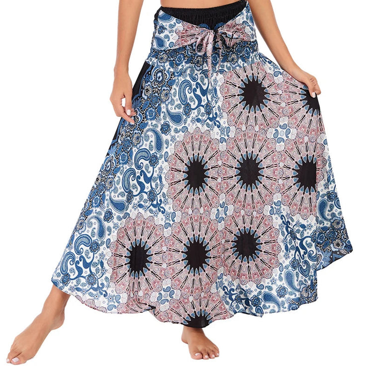 Boho Gonne Donna Rayon Beach Abito lungo Estate Bohemian Jupe Longue Femme Elastico in vita Stampa Fasciatura floreale Halter Hippie platinumshop
