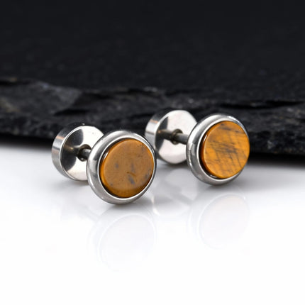 Piccoli orecchini rotondi in pietra naturale per uomo, orecchini a bottone in acciaio inossidabile ipoallergenici, regalo di gioielli di moda hip hop platinumshop