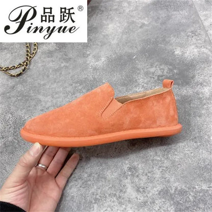 women Shoes British Luxury Designer Cow Leather Shoes Vintage Flats Breathable Autumn Loafers Suede Sneakers