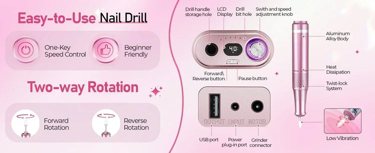 2026 Pro Specialist Electric Nail Refiner 40000RPM LCD Digital Nail Drill Machine Pack For Acrylic Gel Nails Salon Manicure Instrument