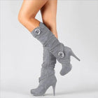2023Sexy Knee High Women Boots Thin High Heel Round Toe Platform Fashion Ladies Pu Leather Boots Size 34-43 Lady Shoes PlatiNum