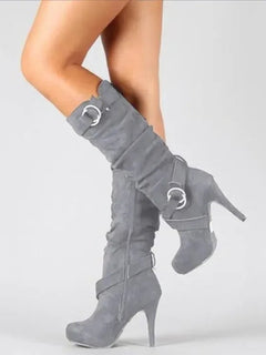 2023Sexy Knee High Women Boots Thin High Heel Round Toe Platform Fashion Ladies Pu Leather Boots Siz