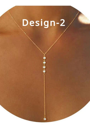 Lariat Gold Necklace for Women Teen Girls Mom, Dainty Long Necklace 14k Gold Plated STAINLESS STEEL Y-Shaped Pendant Necklaces PlatiNum