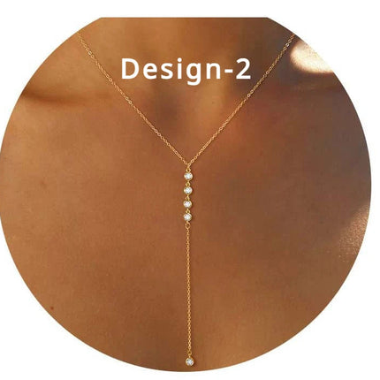 Lariat Gold Necklace for Women Teen Girls Mom, Dainty Long Necklace 14k Gold Plated STAINLESS STEEL Y-Shaped Pendant Necklaces PlatiNum
