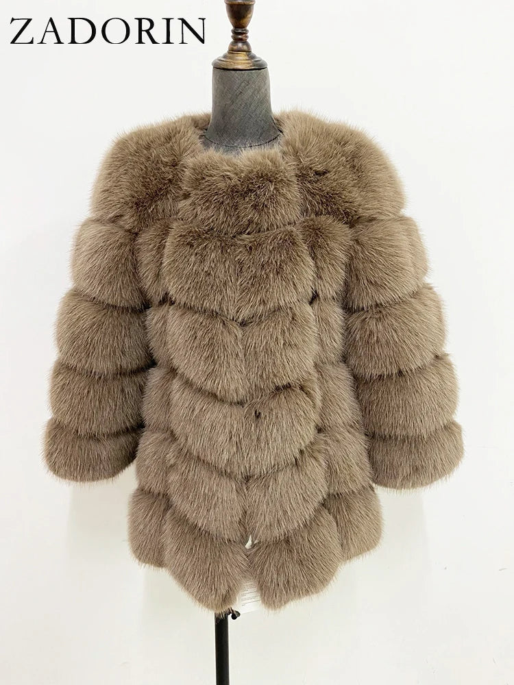 ZADORIN New Luxury Splicing Long Faux Fur Coat Woman Thick Warm Winter Fashion Fluffy Jacket Faux Fur Coats for Woman Outerwears