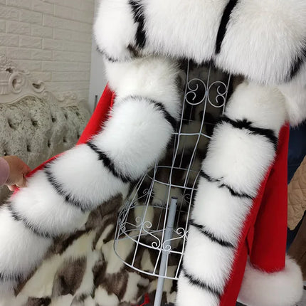 Winter Long Jacket Real Fur Coat Women Clothes Large Silver Fox Fur Collar Detachable Natural Fox Lining Parkas Leather Fur