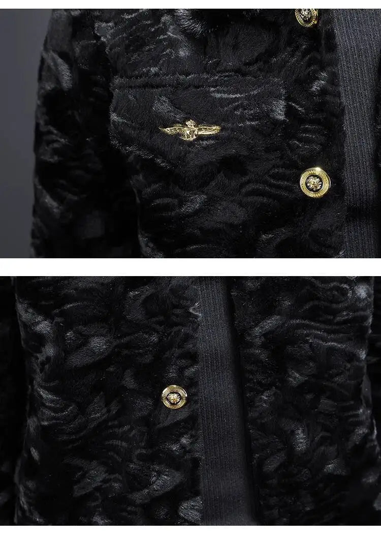 Winter Men Gold Mink Fur Thickened Sheepskin Water-Repellent One-Piece Collar Coat Mens Wool Trench Coat Manteau Homme Hiver