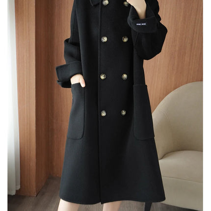 Ladies' 100% Cashmere Thick Double-Sided Extended Coat, Classic, Versatile and Fashionable for Business and Leisure