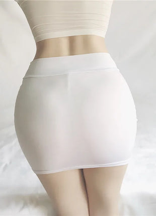 Minigonna attillata sottile sexy senza fodera Tinta unita Gonna corta trasparente per sollevamento fianchi a vita bassa Clubwear da donna