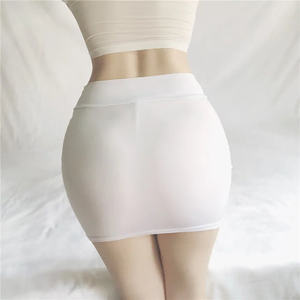Minigonna attillata sottile sexy senza fodera Tinta unita Gonna corta trasparente per sollevamento fianchi a vita bassa Clubwear da donna
